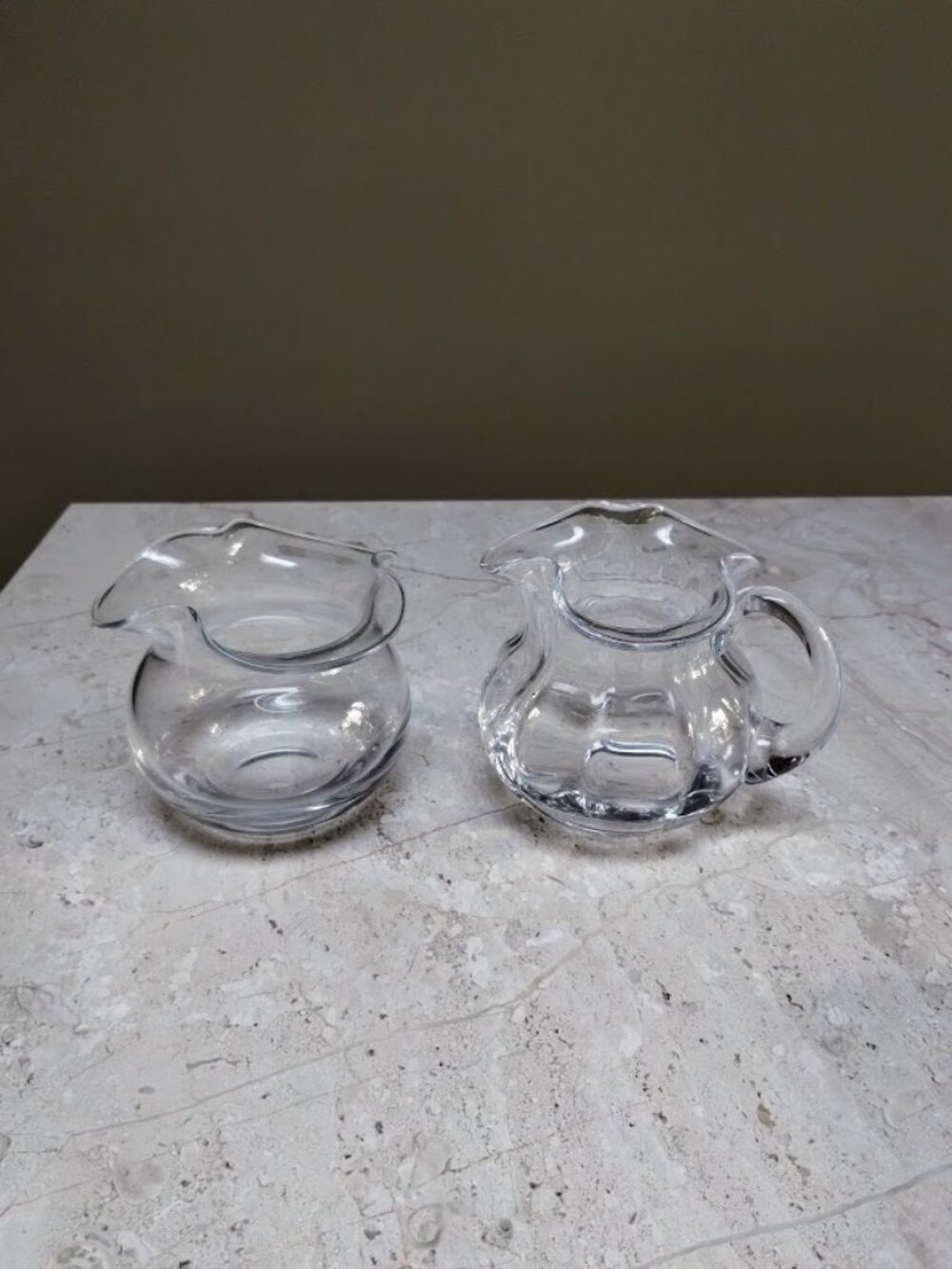Tiffany & Co Devon Hand-Blown Crystal Creamer & Sugar Bowl Set Scalloped Edges